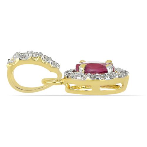 BUY 14K GOLD NATURAL GLASS FILLED RUBY GEMSTONE HALO PENDANT